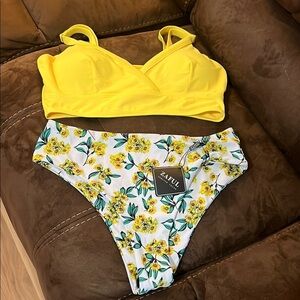 Zaful Yellow and Floral Bikini Set